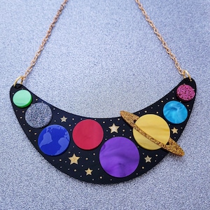 Solar System necklace - laser cut acrylic - UK seller