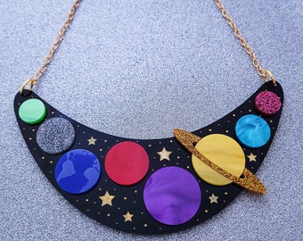 Solar System necklace - laser cut acrylic