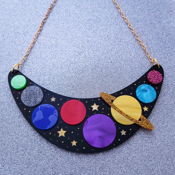 Solar System necklace - laser cut acrylic