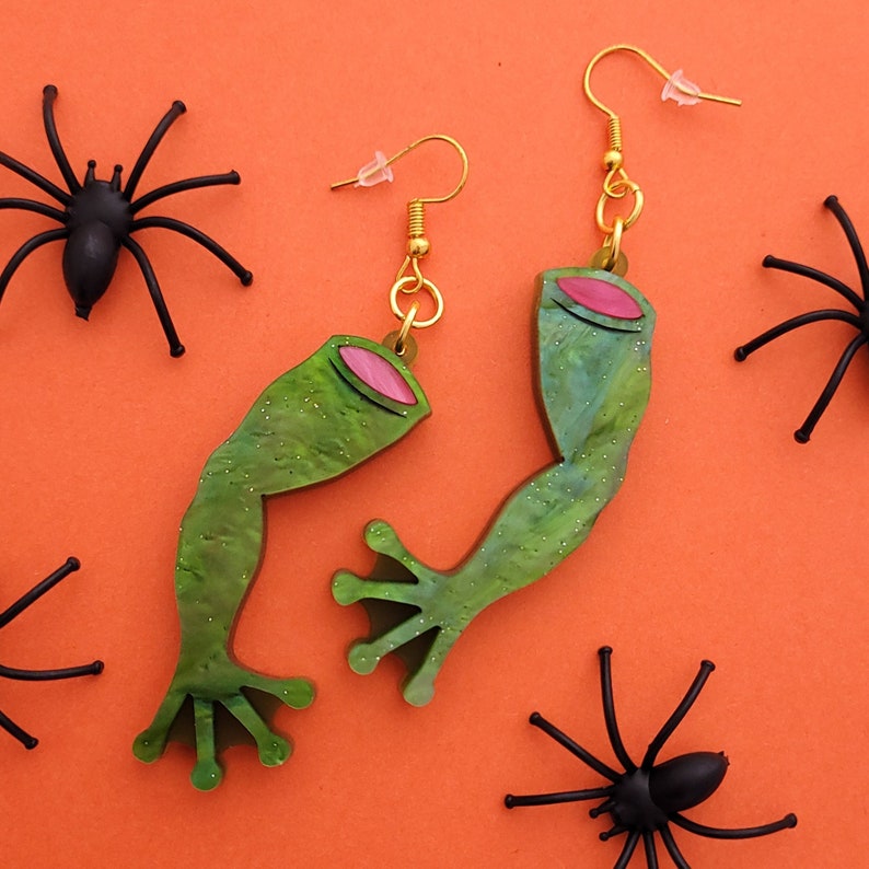 Frogs Legs earrings laser cut acrylic UK seller image 1