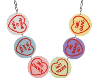 Feminist Love Hearts necklace - laser cut acrylic