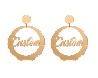 Personalised Custom name bamboo earrings - laser cut gold acrylic