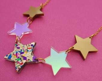 Gold Stars necklace - laser cut acrylic - UK seller