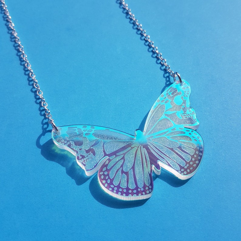 Skullerfly necklace laser cut iridescent acrylic image 1