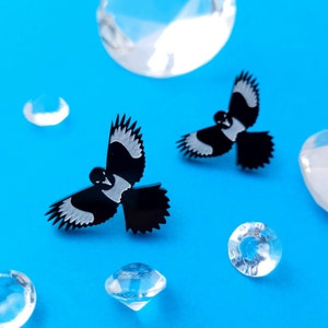 Magpie stud earrings - laser cut etched acrylic - UK seller