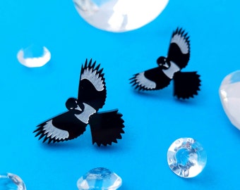 Magpie stud earrings - laser cut etched acrylic