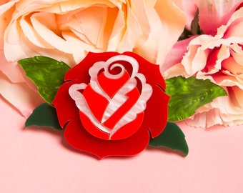 Rose brooch - laser cut acrylic - florals