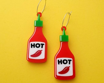 Hot Sauce earrings - laser cut acrylic - UK seller