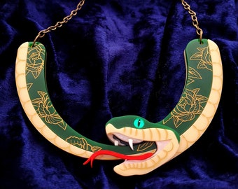 Snake statement necklace - laser cut acrylic - UK seller