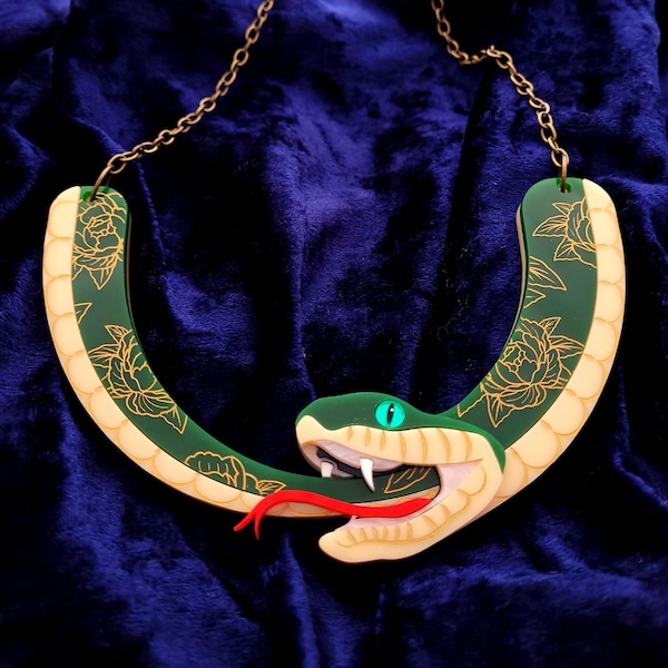 Snake statement necklace - laser cut acrylic - UK seller