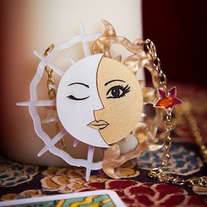 Sun & Moon Tarot necklace - laser cut acrylic - UK seller