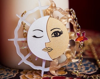 Sun & Moon Tarot necklace - laser cut acrylic