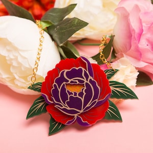 Peony necklace - laser cut acrylic - UK seller
