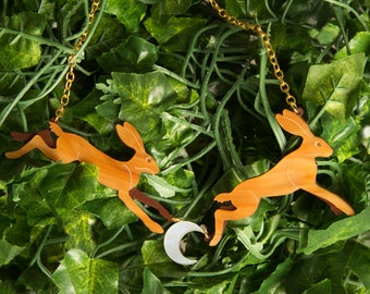 Leaping Hares necklace - laser cut acrylic