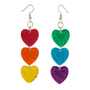 Gemstone Heart earrings - laser cut rainbow mirror acrylic