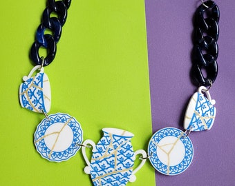 Kintsugi Statement Necklace - laser cut acrylic - UK seller