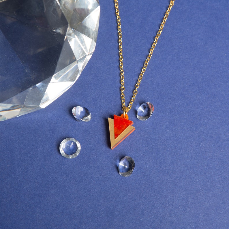 Mini Orange Triangle Necklace laser cut acrylic UK seller image 1