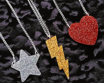 Glitter charm necklace - laser cut premium acrylic