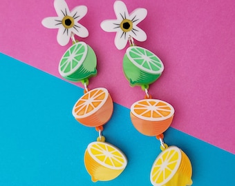 Citrus Statement earrings - laser cut acrylic - UK seller