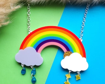 Rainbow Statement necklace - laser cut acrylic - UK seller