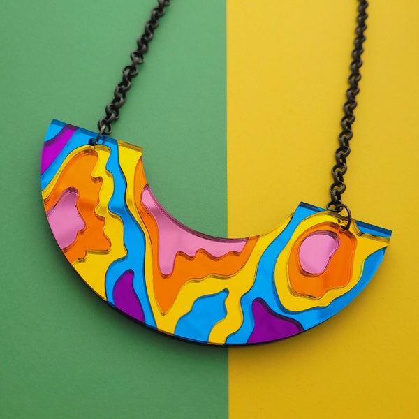 Oil Slick necklace - laser cut mirror acrylic