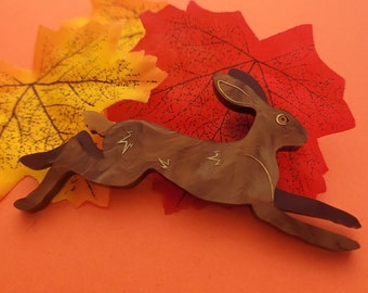 Hare brooch - laser cut acrylic - UK seller
