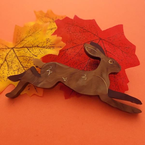 Hare brooch - laser cut acrylic - UK seller