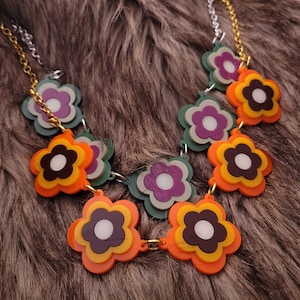 Retro Flower statement necklace - laser cut acrylic - UK seller