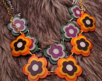 Retro Flower statement necklace - laser cut acrylic - UK seller