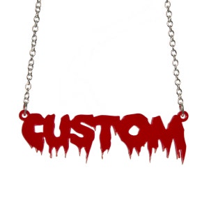 Horror personalised name necklace - laser cut acrylic - UK seller