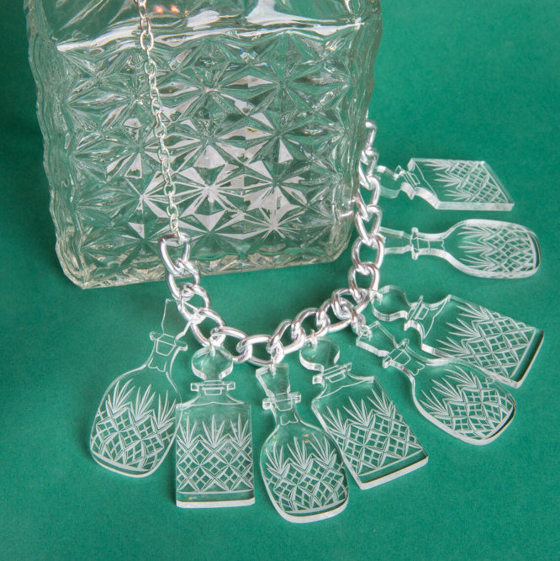 Vintage Glass Decanter necklace laser cut acrylic Etsy