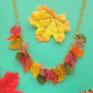 Autumn Leaves charm necklace - laser cut frosted acrylic - UK seller