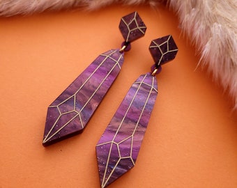 Purple Tourmaline earrings - laser cut acrylic - UK seller