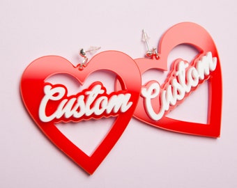 Personalised custom heart name earrings - laser cut acrylic