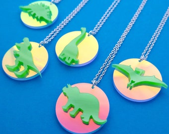 Mini Dinosaur charm necklace - laser cut acrylic - UK seller