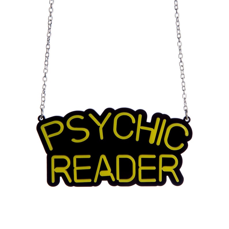 Psychic Reader neon sign necklace laser cut acrylic
