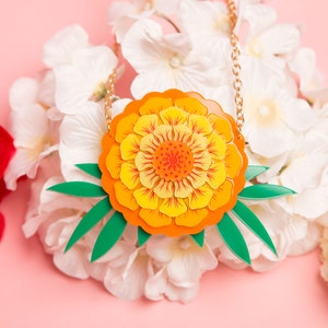 Marigold necklace - laser cut acrylic - florals