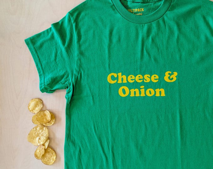 Cheese & Onion crisp flavour green unisex t-shirt