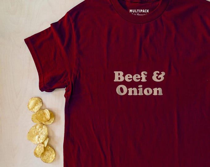 Beef & Onion crisp flavour burgundy brown unisex t-shirt