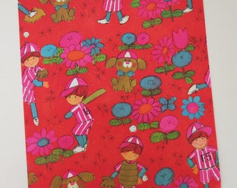 Vintage Buzza-Cardozo Color Magic Juvenile BIRTHDAY Gift Wrap - Wrapping Paper - BOY Playing BASEBALL - 1960s