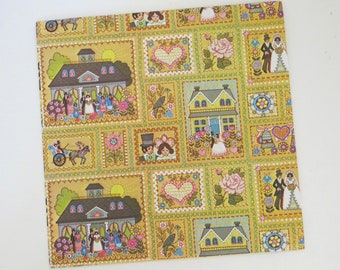 Vintage Rust Craft Gift Wrap - Wrapping Paper - NEEDLEPOINT WEDDING Scenes - Bride and Groom - Wedding Party - New Home - 1970s