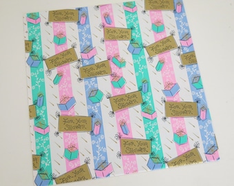 Vintage Ben Mont Mid-Century SHOWER Gift Wrap - Wrapping Paper - GIFTS and Pastel STRIPES - 1950s