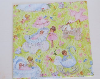 Vintage CPS Industries (Tie-Tie) Baby Shower - Wrapping Paper - Gift Wrap - Adorable BABY GIRLS - 1960s 1970s