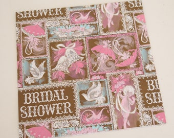 Vintage Hallmark BRIDAL SHOWER Gift Wrap - Wrapping Paper - Doves ANGELS Bells Parasols - 1960s