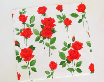 Vintage American Greetings All-Occasion BIRTHDAY Gift Wrap - Wrapping Paper - Beautiful RED ROSES - 1950s 1960s