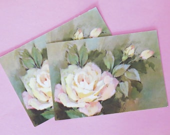 Vintage Hallmark Line-Dropper Postcards - Pretty Pink ROSES - Set of 2 - New Old Stock - 1960s 1970s