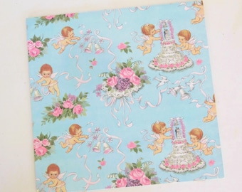 Vintage American Greetings Mid-Century WEDDING Gift Wrap - Wrapping Paper - CAKES Bouquets and ANGELS - 1960s