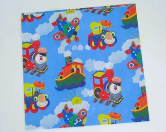 Vintage Hallmark Juvenile BIRTHDAY Gift Wrap - Wrapping Paper - Planes Trains and Automobiles - 1970s