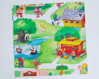 Vintage American Greetings Juvenile BIRTHDAY Gift Wrap - Wrapping Paper - GETALONG Gang in the Town of GREENMEADOW - 1980s