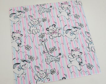 Vintage Ben Mont Mid-Century BABY Gift Wrap - Wrapping Paper - Adorable Animals - For BOY or GIRL - 1950s